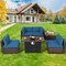 Costway 6PCS Patio Rattan Furniture Set 42'' Fire Pit Table Cover Sofa Cushion Off White/Black/Navy/Red/Turquoise